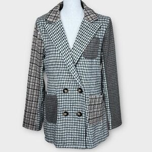 Fab'rik Patchwork Plaid‎ Houndstooth Double Breasted Blazer Womens Size S NWOT